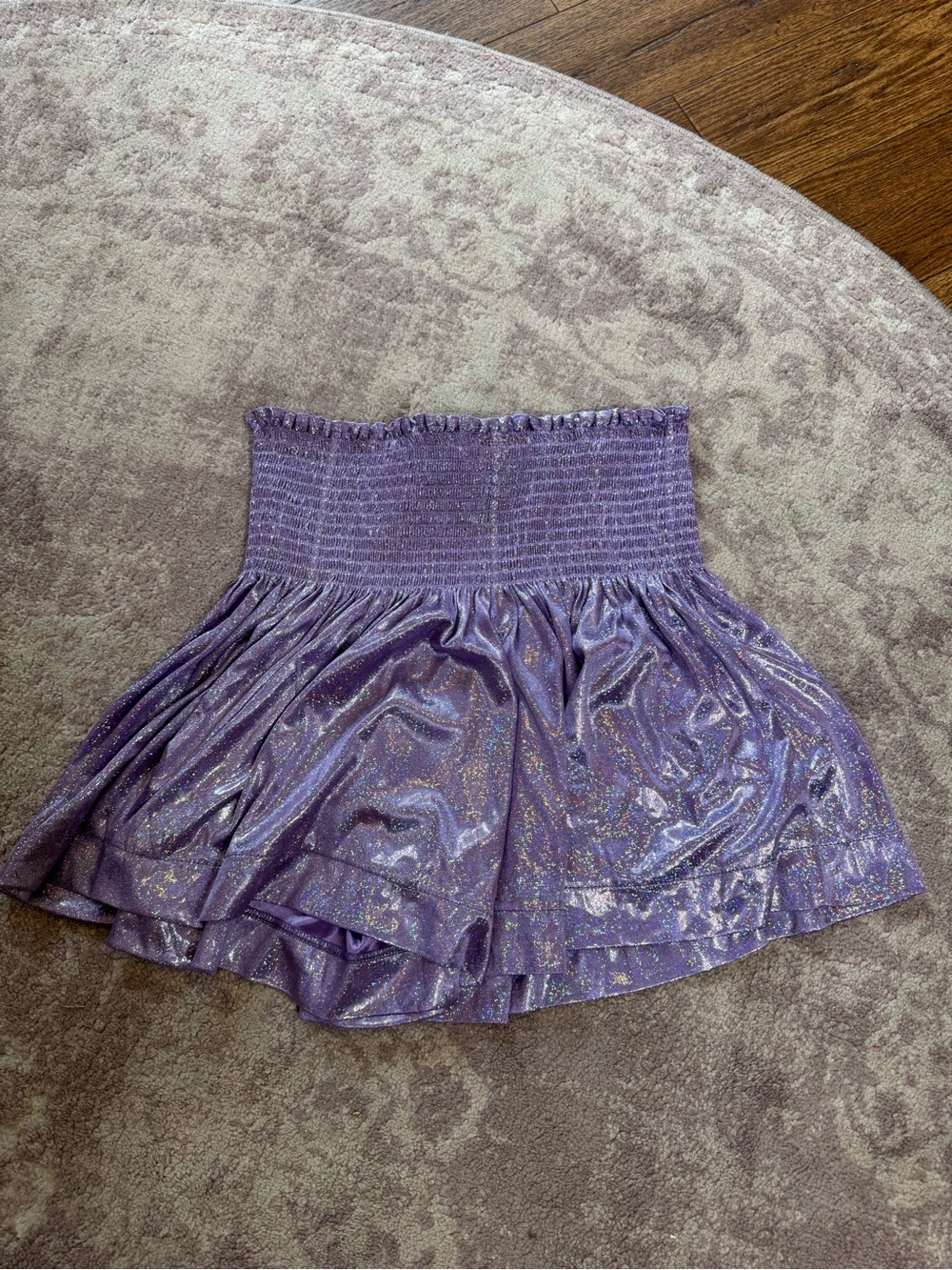 QUEEN OF SPARKLES Women’s M Purple Metallic Glitter Iridescent Swing Shorts - Picture 2 of 4
